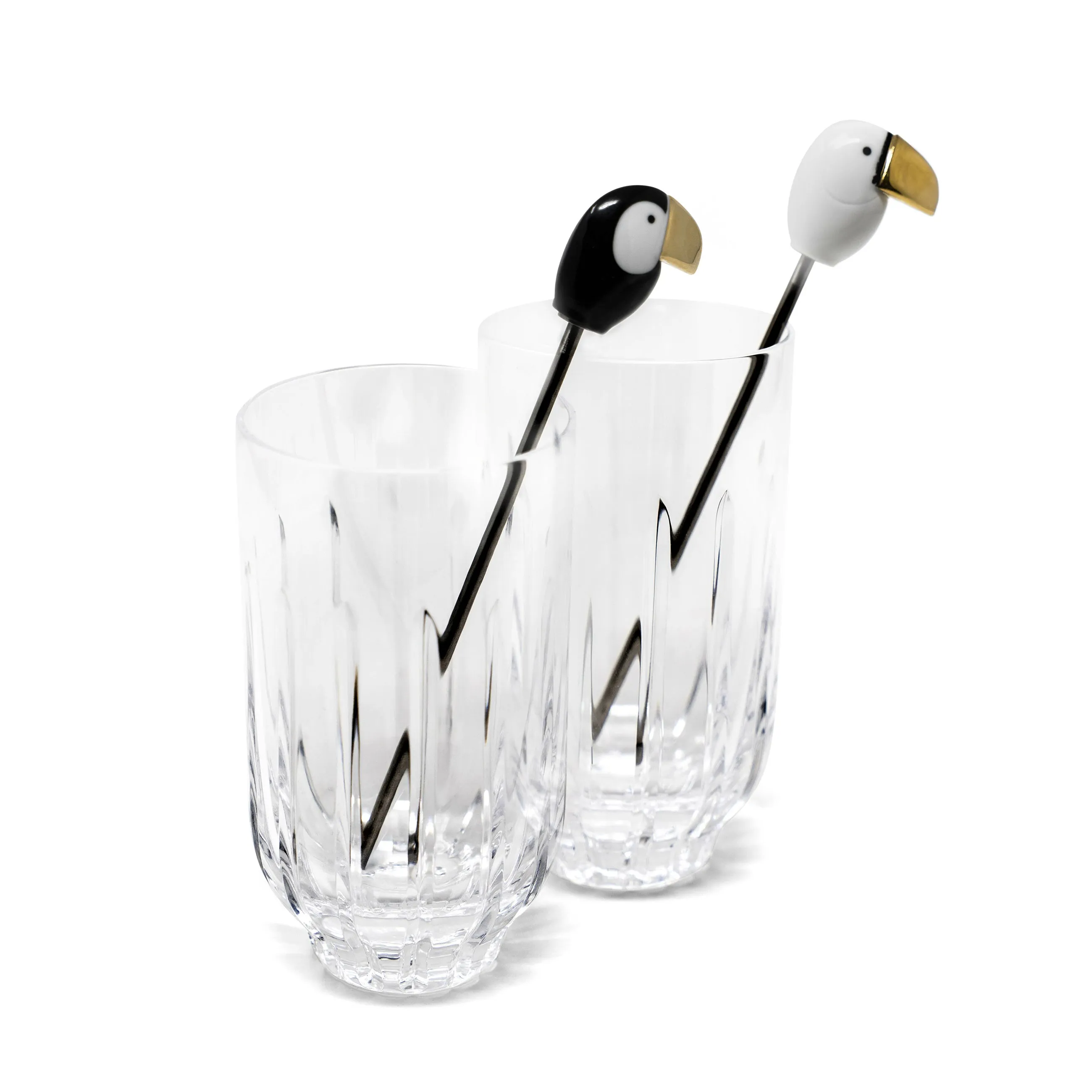 Toucan Tall Crystal Glass with Stirrer (Set of 2)