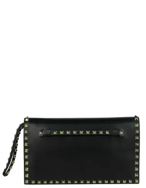 Valentino Black Leather Rockstud Wristlet Clutch Bag