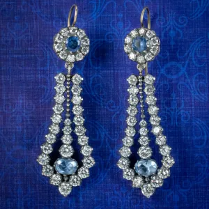 Victorian Style Blue Paste Drop Earrings Silver Gold Wires