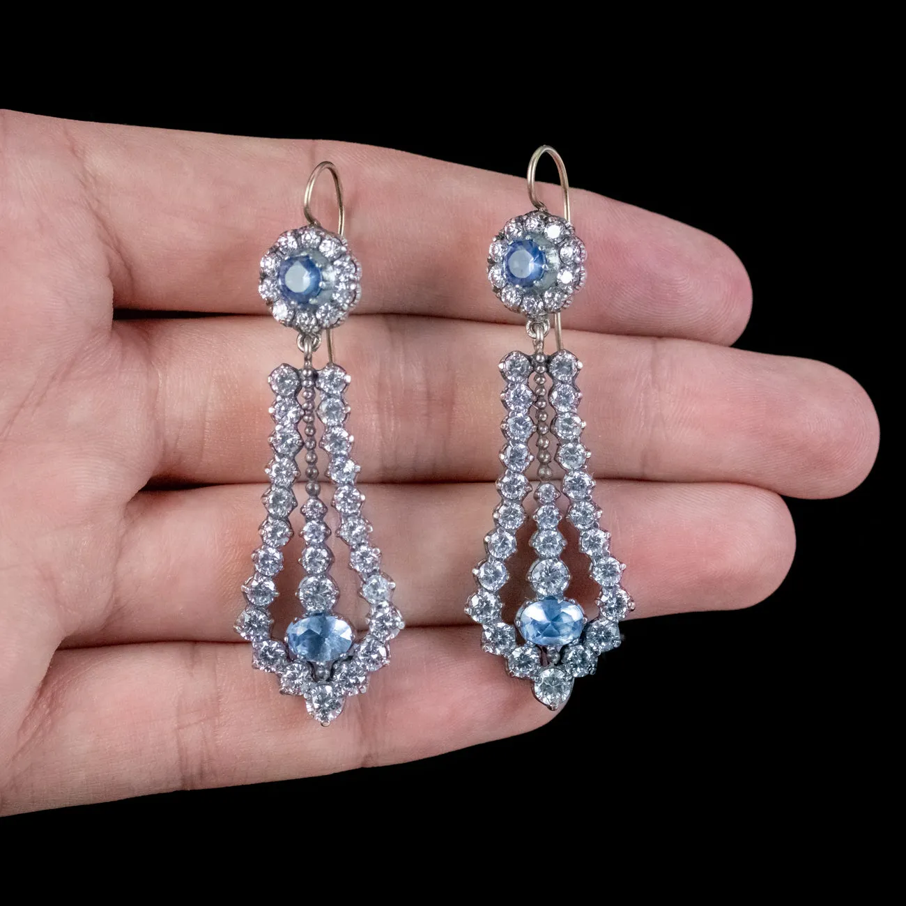 Victorian Style Blue Paste Drop Earrings Silver Gold Wires