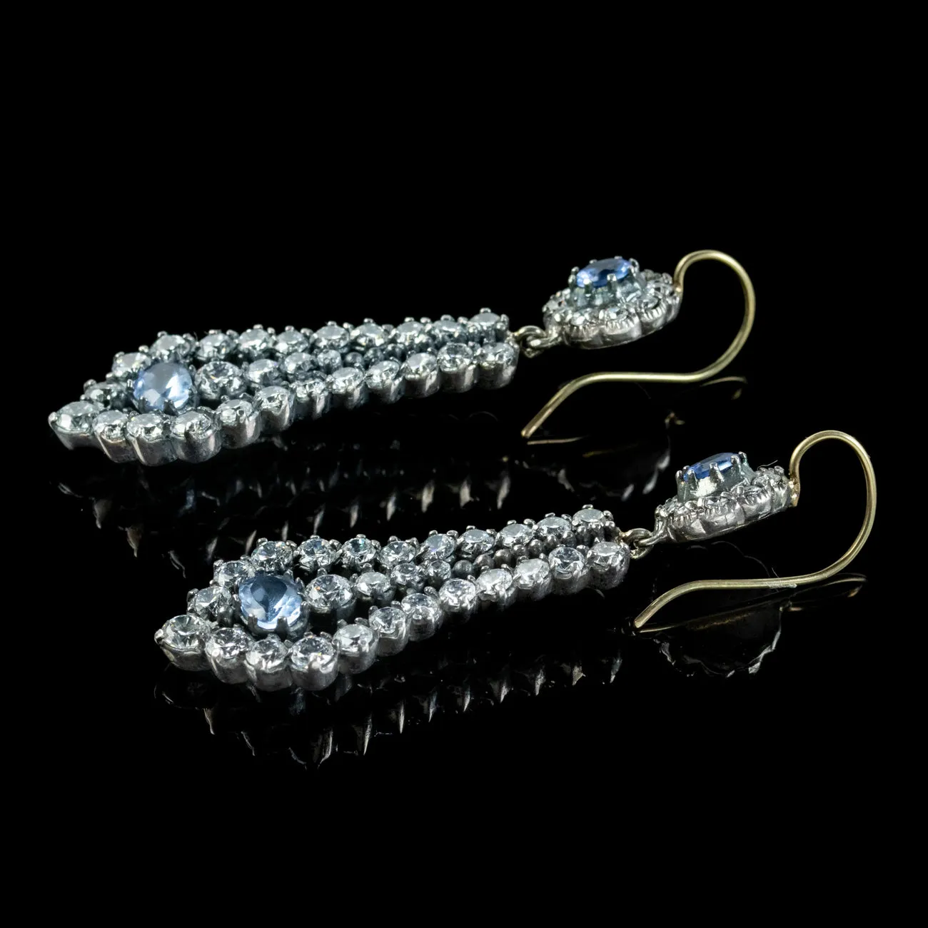 Victorian Style Blue Paste Drop Earrings Silver Gold Wires