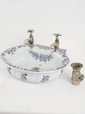 Vintage French blue and white hand basin 16½"