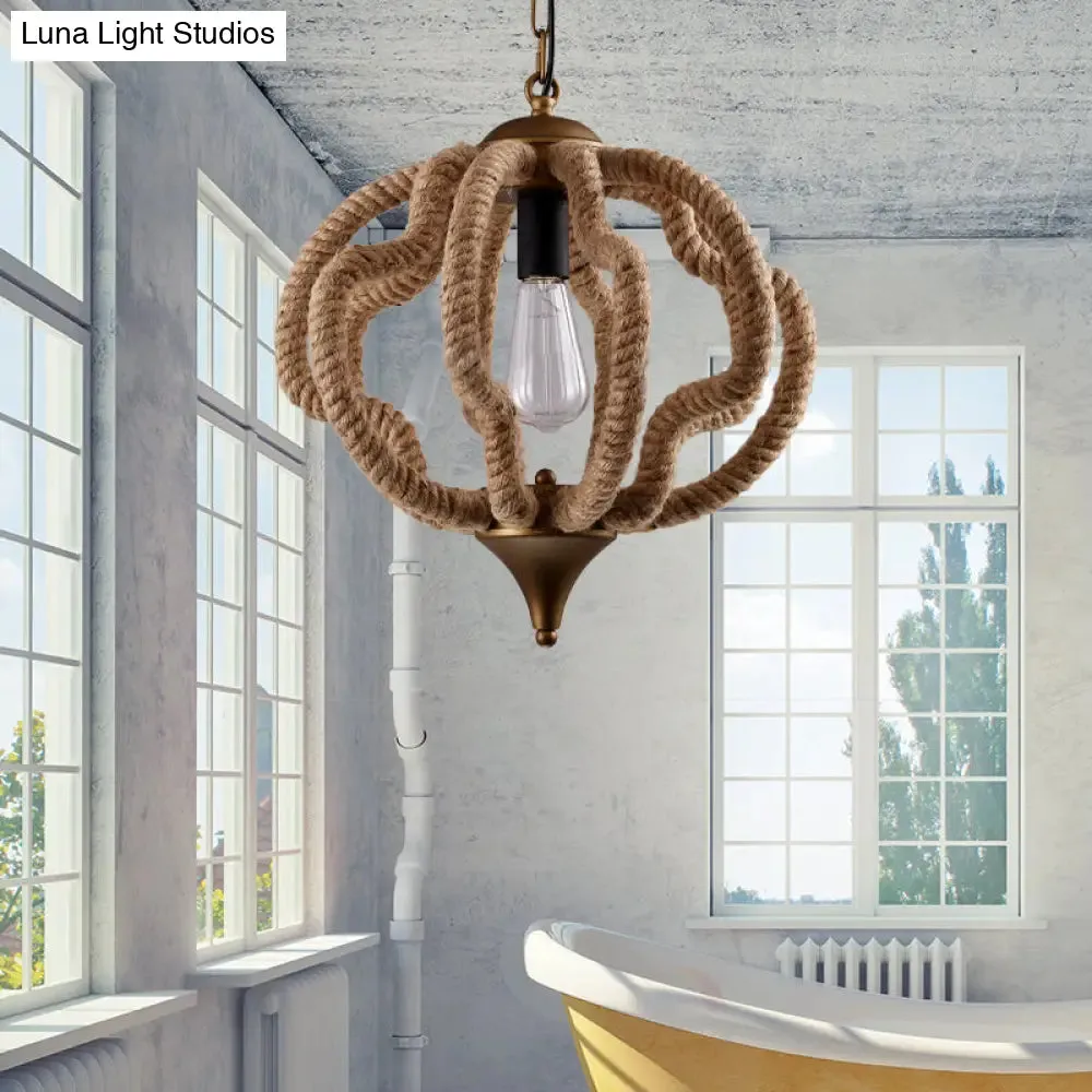 Vintage Style Geometric Cage Pendant Light with Antique Brass Finish and Rope Design for Restaurants