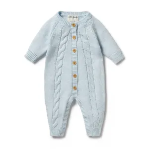 Wilson   Frenchy Knitted Cable Growsuit - Bluebell Fleck