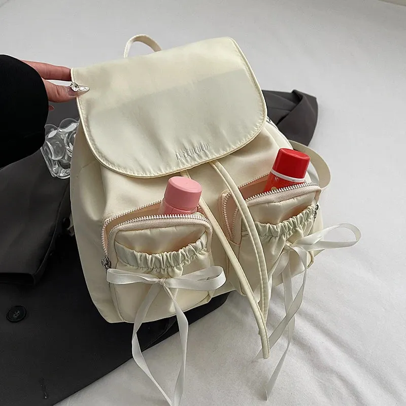 Y2K Nylon Backpack with Bow Detail